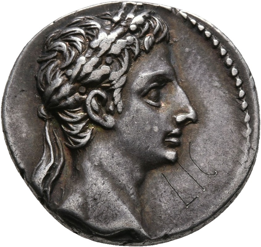 RIC I (second edition) Augustus 36A Augustus obverse, Head of Augustus, oak-wreathed, right
