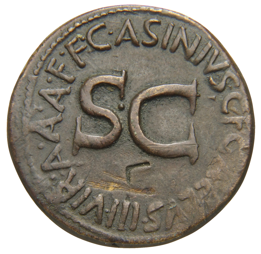 RIC I (second edition) Augustus 370 Augustus reverse, Legend surrounding S C