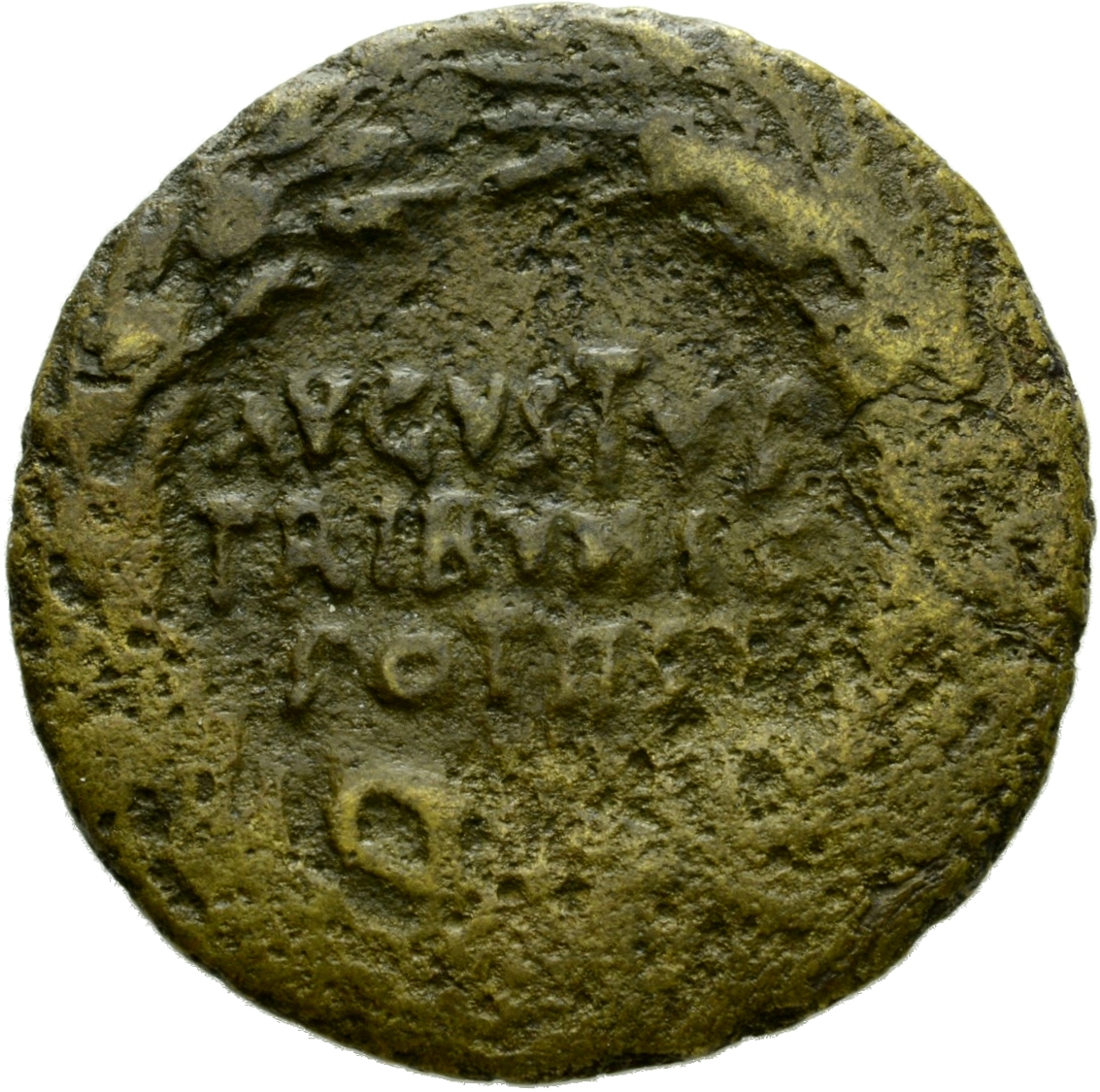 Augustus obverse — Legend in three lines in oak-wreath