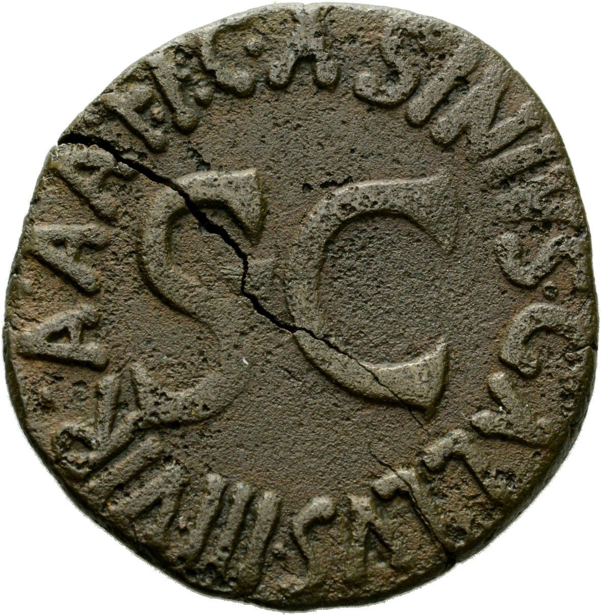 RIC I (second edition) Augustus 373 Augustus reverse, Legend surrounding S C