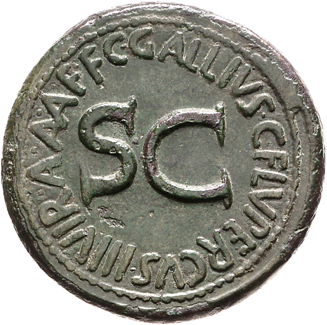 RIC I (second edition) Augustus 377 Augustus reverse, Legend surrounding S C