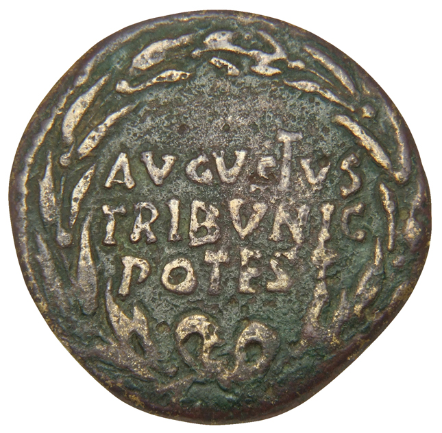 RIC I (second edition) Augustus 378 Augustus obverse, Legend in three lines in oak-wreath