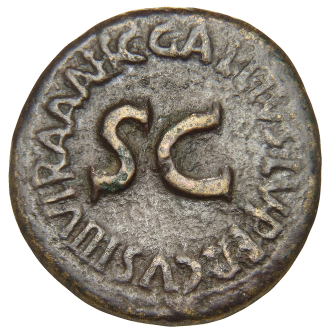 RIC I (second edition) Augustus 378 Augustus reverse, Legend surrounding S C