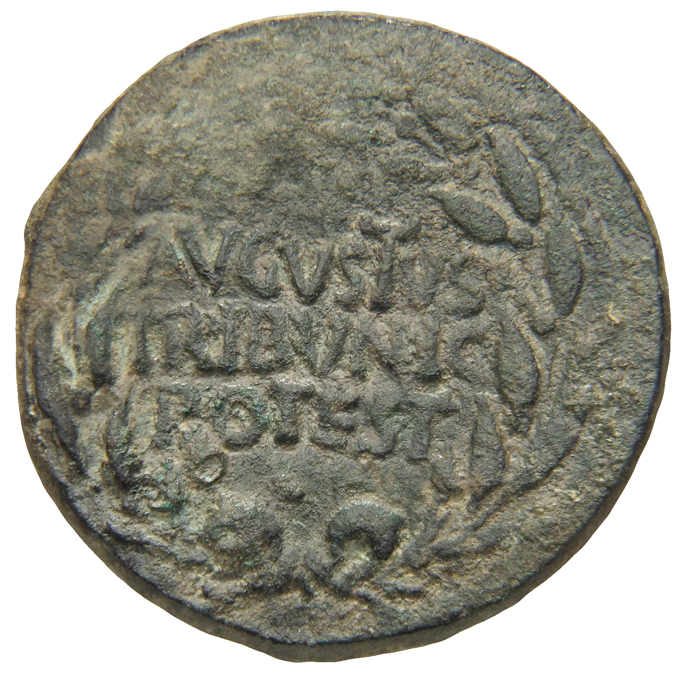 RIC I (second edition) Augustus 381 Augustus obverse, Legend in three lines in oak-wreath