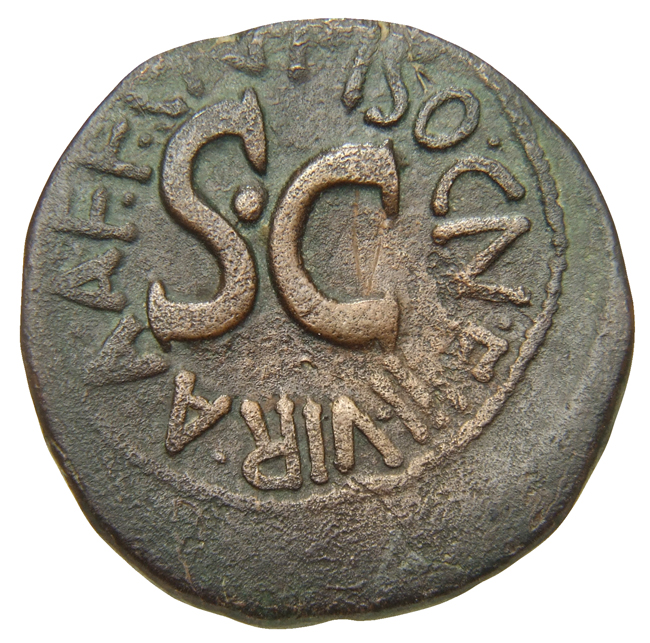 RIC I (second edition) Augustus 382 Augustus reverse, Legend surrounding S C