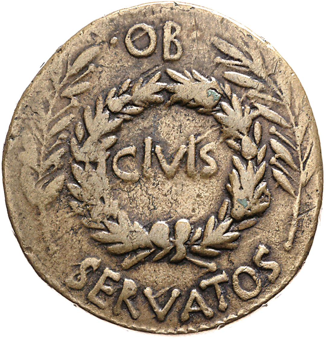 RIC I (second edition) Augustus 383 Augustus obverse, oak-wreath between two laurel branches