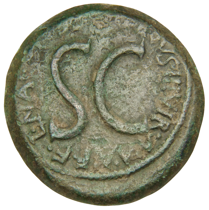 RIC I (second edition) Augustus 385 Augustus reverse, Legend surrounding S C