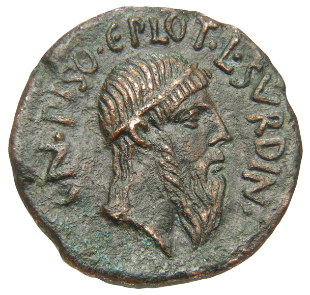 RIC I (second edition) Augustus 392 Augustus reverse, Head of Numa Pompilius, bearded, diademed, right; linear border