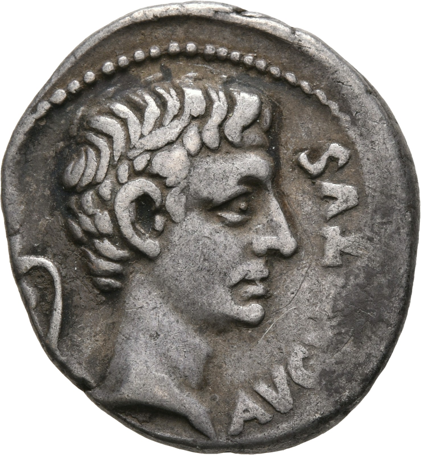 RIC I (second edition) Augustus 399 Augustus obverse, Head of Augustus, bare, right; behind, lituus