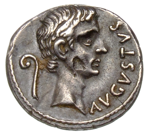 RIC I (second edition) Augustus 403 Augustus obverse, Head of Augustus, bare, right; behind, lituus