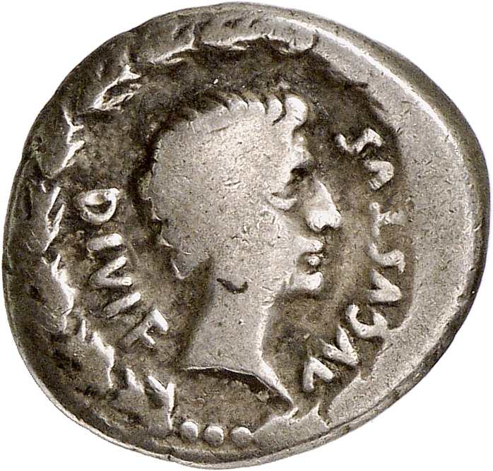 RIC I (second edition) Augustus 405 Augustus obverse, Head of Augustus, bare, right, in oak-wreath