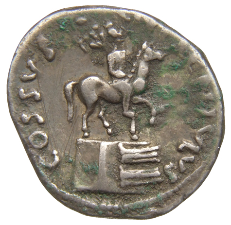RIC I (second edition) Augustus 412 Augustus reverse, Equestrian statue of Agrippa bearing trophy on ornamented pedestal