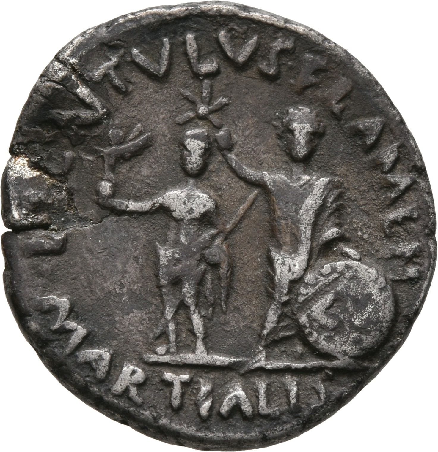 RIC I (second edition) Augustus 415 Augustus reverse, Augustus, laureate and togate, right, resting on shield inscribed CV...