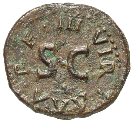 RIC I (second edition) Augustus 420 Augustus reverse, Legend surrounding S C
