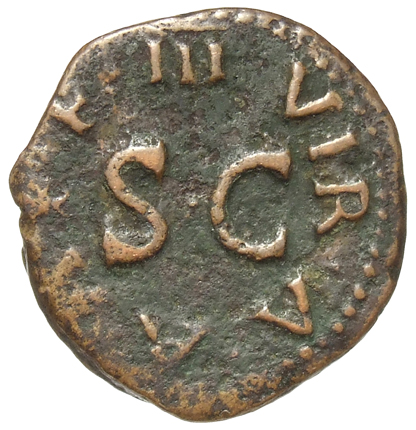 RIC I (second edition) Augustus 423 Augustus reverse, Legend surrounding S C