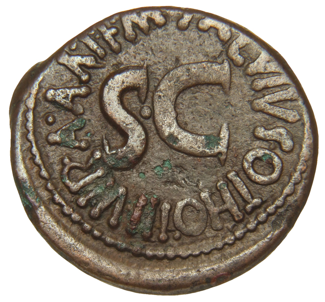 RIC I (second edition) Augustus 431 Augustus reverse, Legend surrounding S C