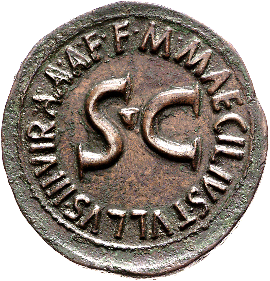 RIC I (second edition) Augustus 434 Augustus reverse, Legend surrounding S C