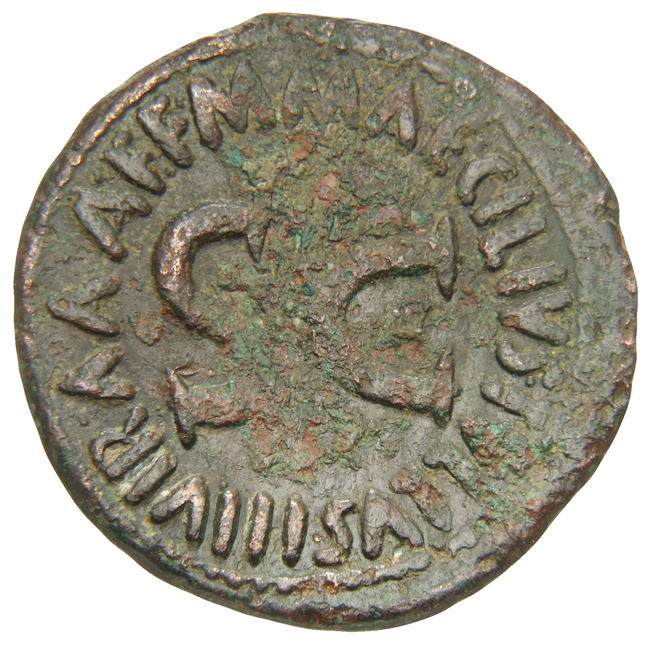 RIC I (second edition) Augustus 435 Augustus reverse, Legend surrounding S C