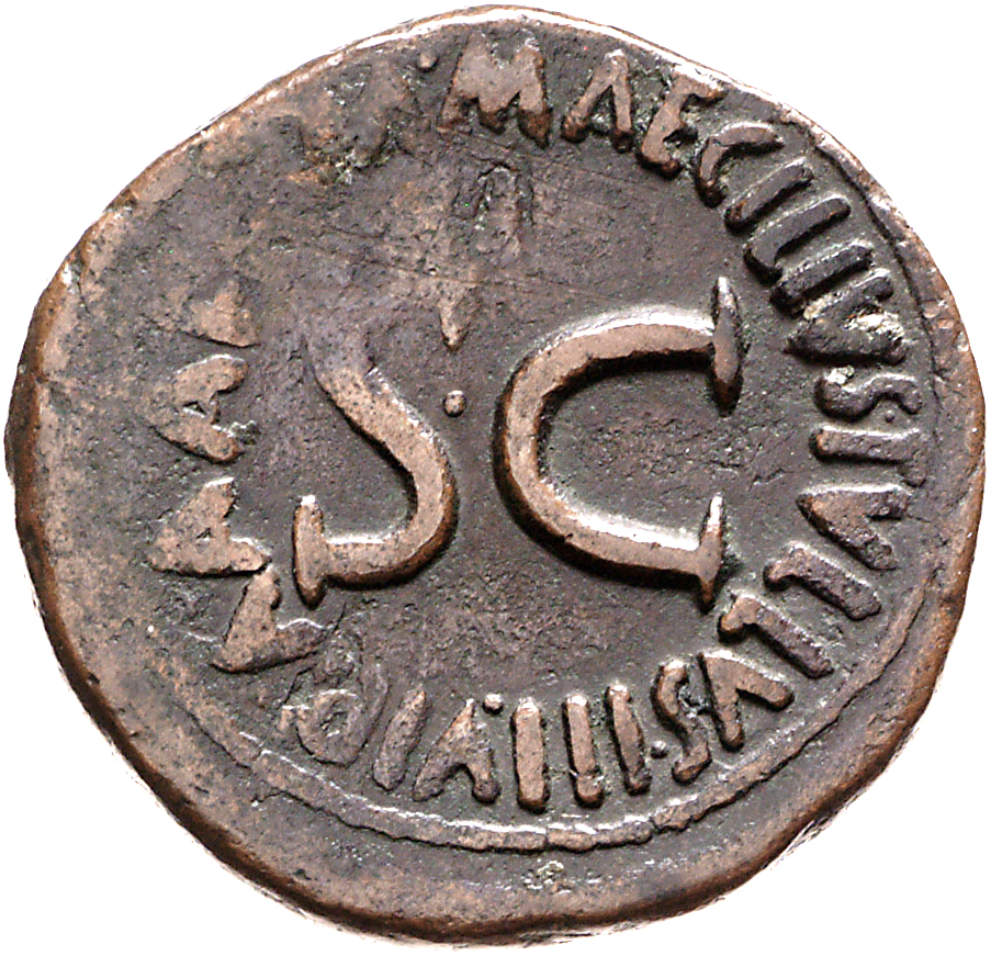 RIC I (second edition) Augustus 436 Augustus reverse, Legend surrounding S C