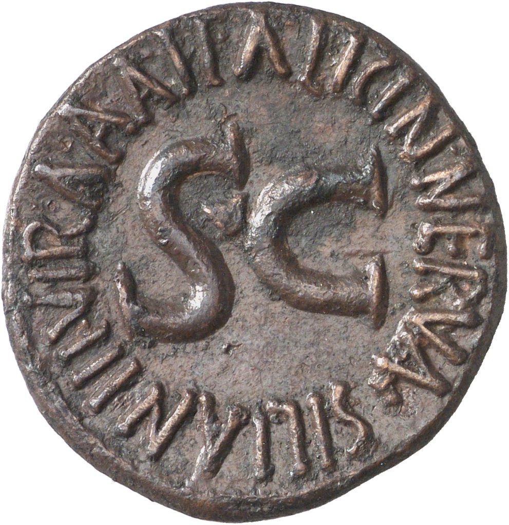 RIC I (second edition) Augustus 438 Augustus reverse, Legend surrounding S C