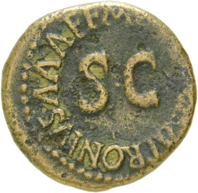 RIC I (second edition) Augustus 452 Augustus reverse, Legend surrounding S C