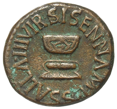 RIC I (second edition) Augustus 464 Augustus reverse, Legend surrounding S C