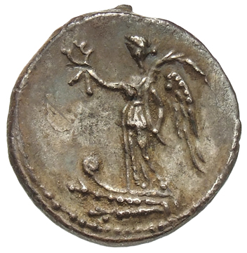 RIC I (second edition) Augustus 474 Augustus reverse, Victory standing left on prow, holding wreath in right hand and palm...