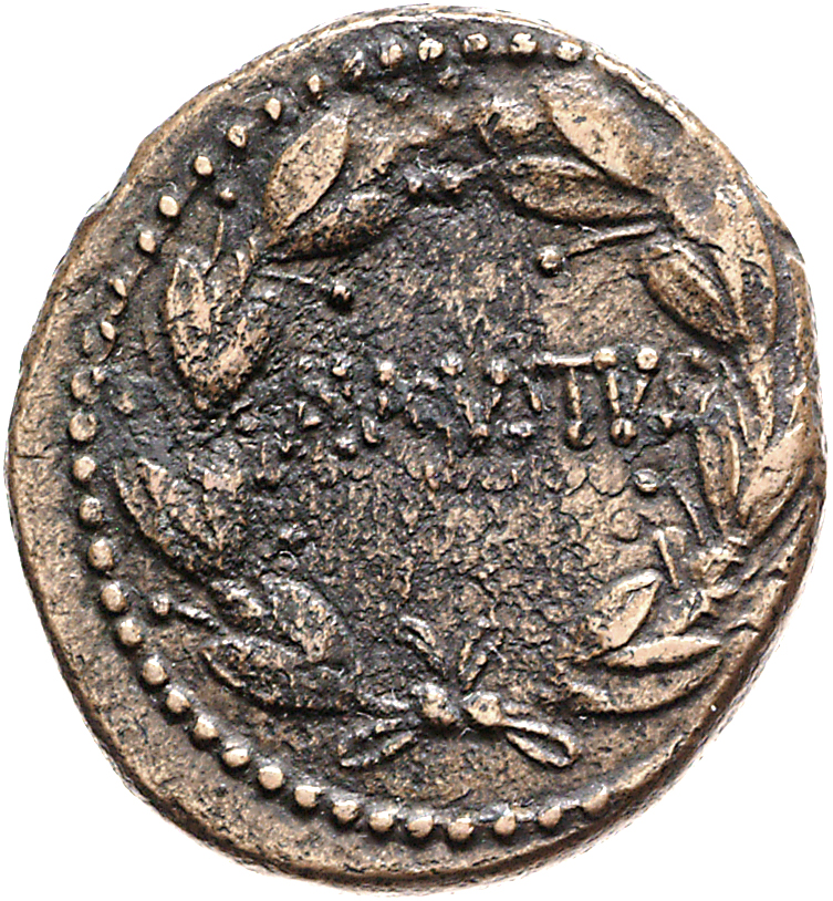 RIC I (second edition) Augustus 486 Augustus reverse, Legend in one line in laurel wreath