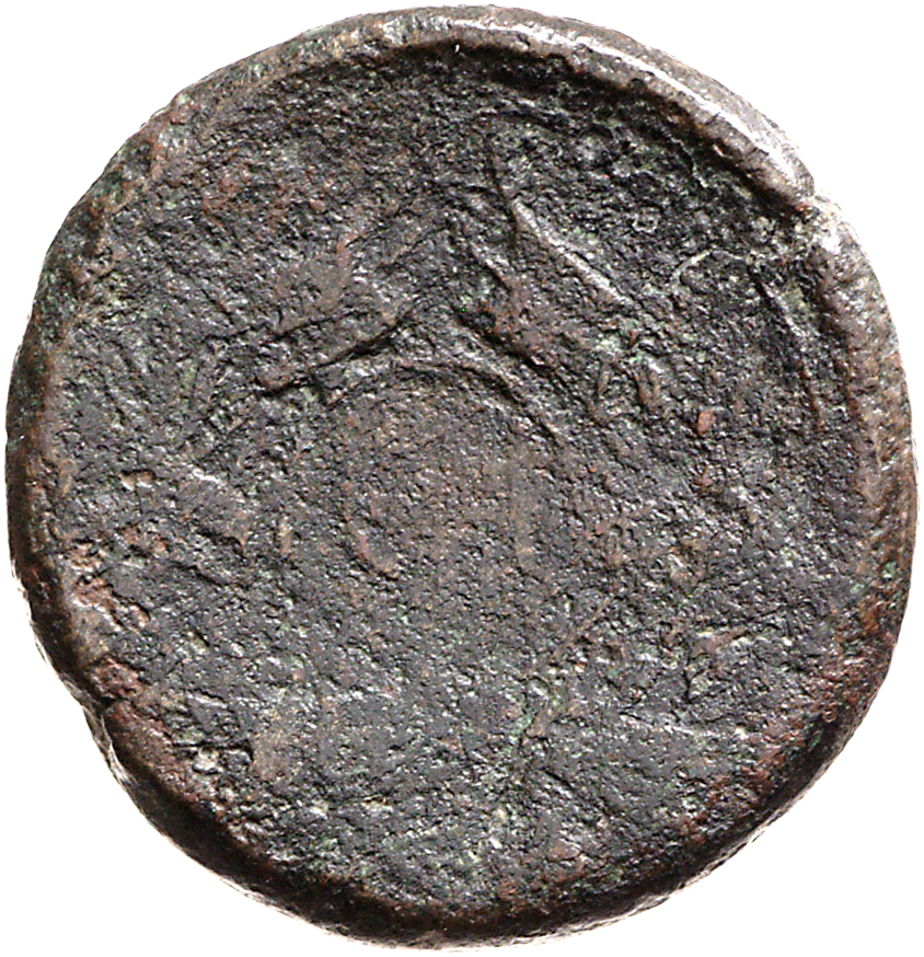 RIC I (second edition) Augustus 497 Augustus reverse, Legend in linear circle in wreath of rostra and laurel leaves