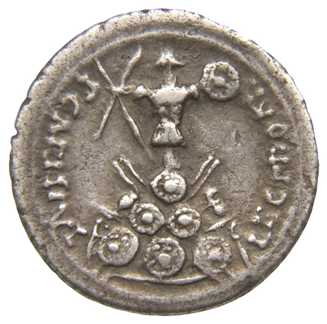 RIC I (second edition) Augustus 5 Augustus reverse, Trophy erected on mound of shields