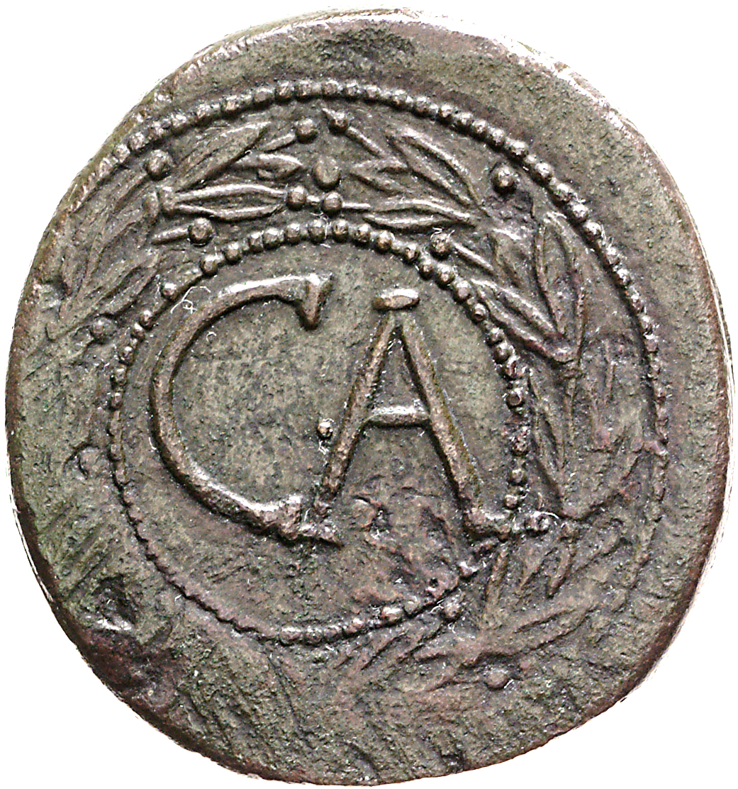 RIC I (second edition) Augustus 501 Augustus reverse, Legend in dotted circle in laurel wreath