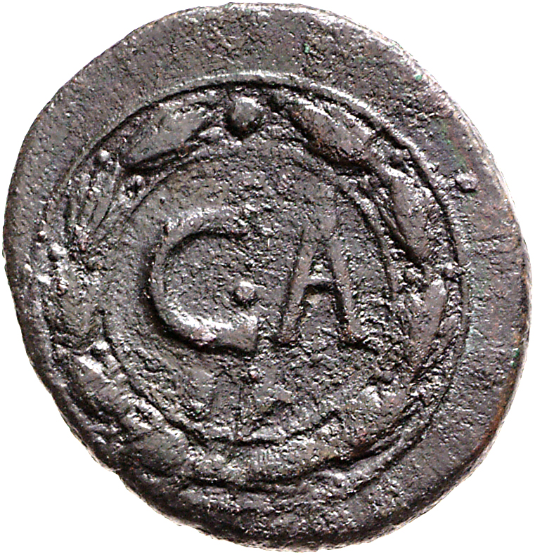 Augustus reverse — Legend in linear circle in laurel wreath