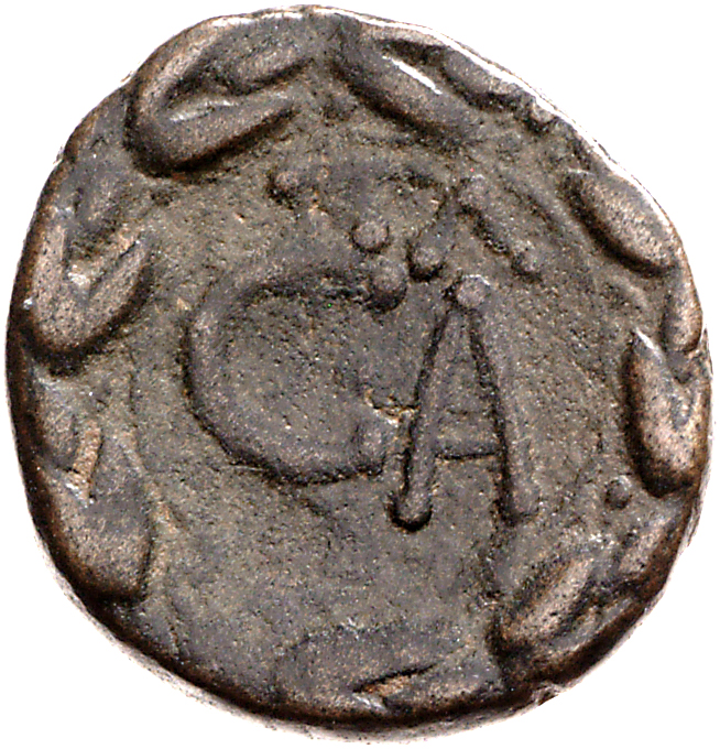 Augustus reverse — CA in linear circle in laurel wreath