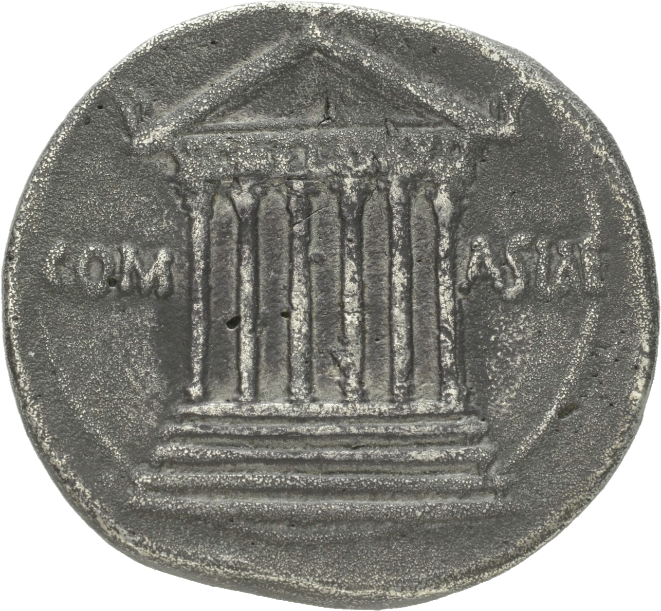 Augustus reverse — Hexastyle temple inscribed ROM ET AVGVST