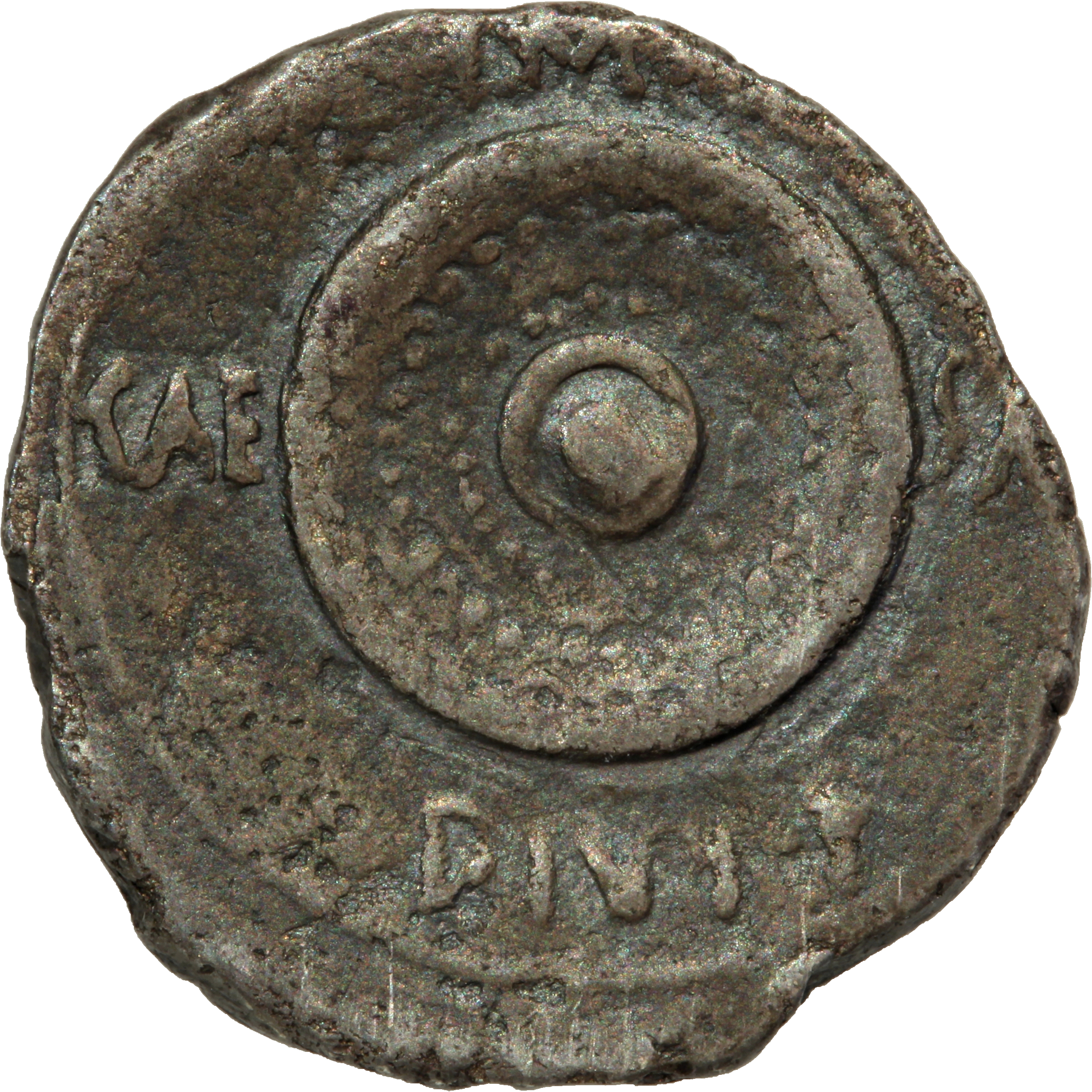 RIC I (second edition) Augustus 543B Augustus reverse — Round shield with three concentric rows of studs and central boss