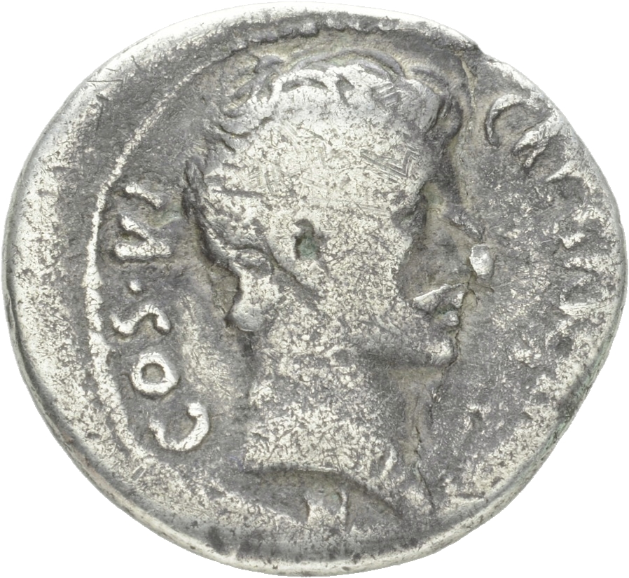 RIC I (second edition) Augustus 545 Augustus obverse, Head of Augustus, bare, right; below neck, small capricorn, right