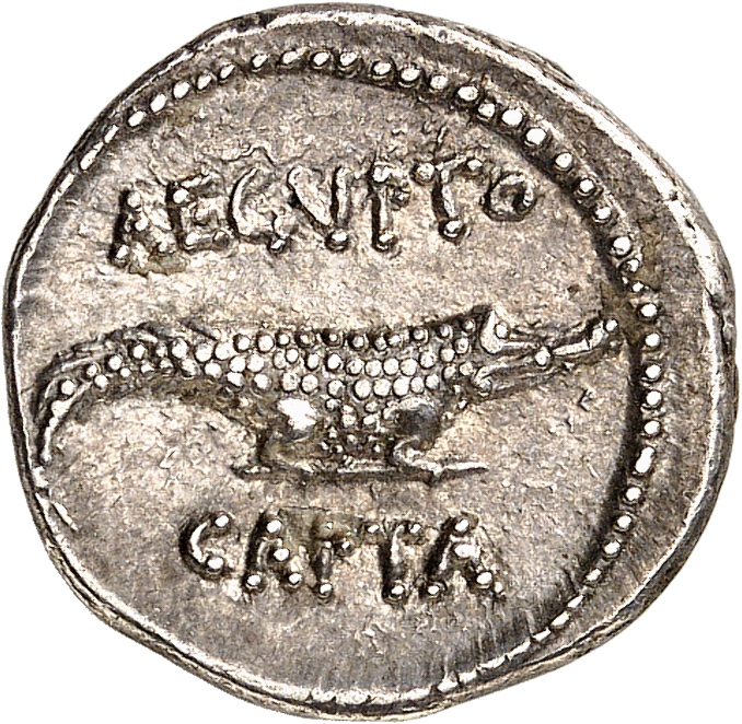 RIC I (second edition) Augustus 545 Augustus reverse — Crocodile standing right