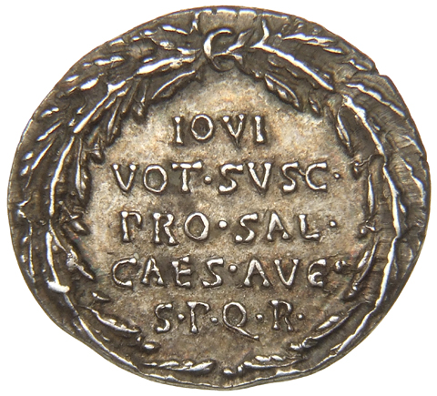 RIC I (second edition) Augustus 57 Augustus reverse, Legend in five lines in oak-wreath