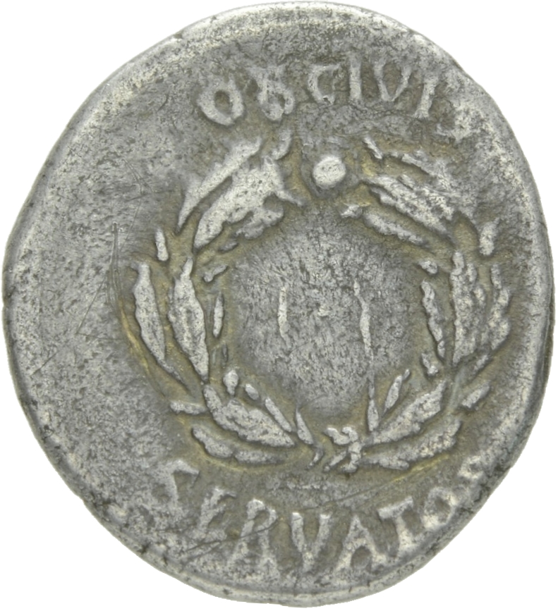 Augustus reverse — Legend in two lines above and below oak-wreath