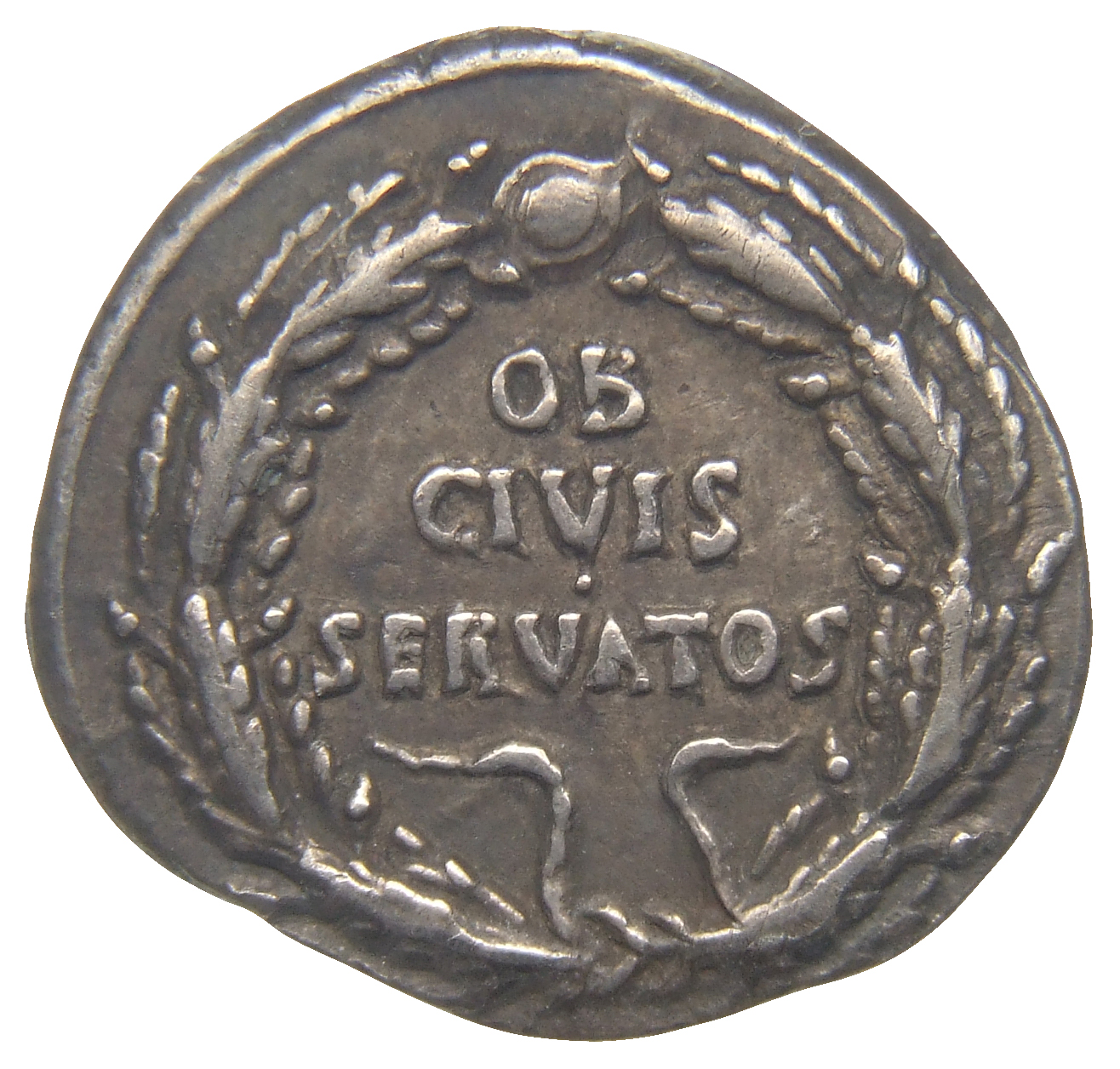 RIC I (second edition) Augustus 77A Augustus reverse, Legend in three lines in oak-wreath