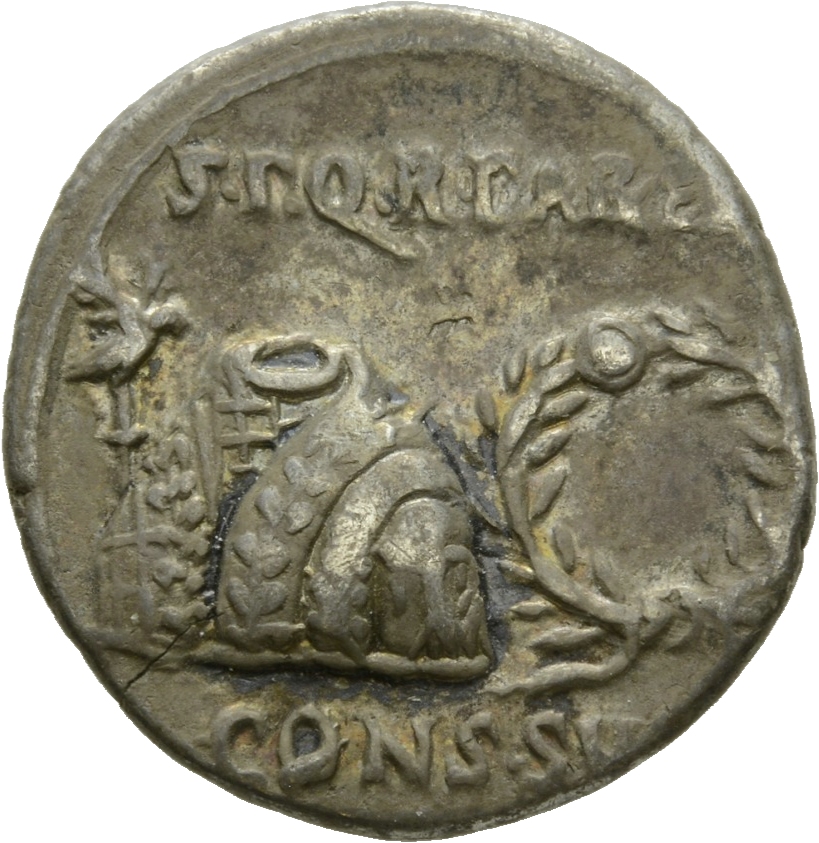 RIC I (second edition) Augustus 99 Augustus obverse, Toga picta over tunica palmata between aquila, left, and wreath, right