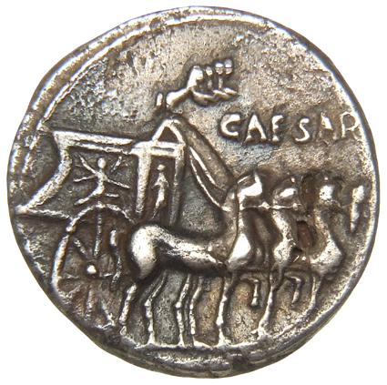 Augustus reverse — Slow quadriga right, with four miniature horses
