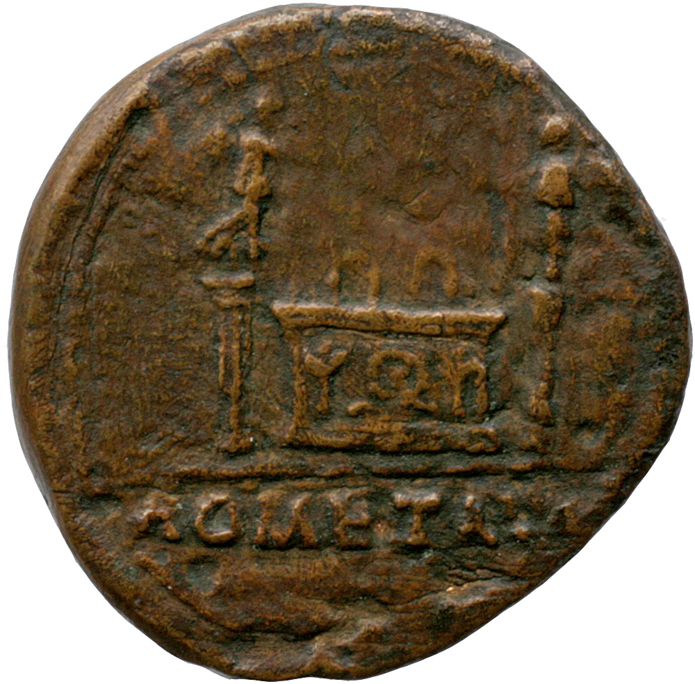 RIC I (second edition) Claudius 1 Claudius reverse, Altar flanked by stylized figures, decorated with laurels and corona c...