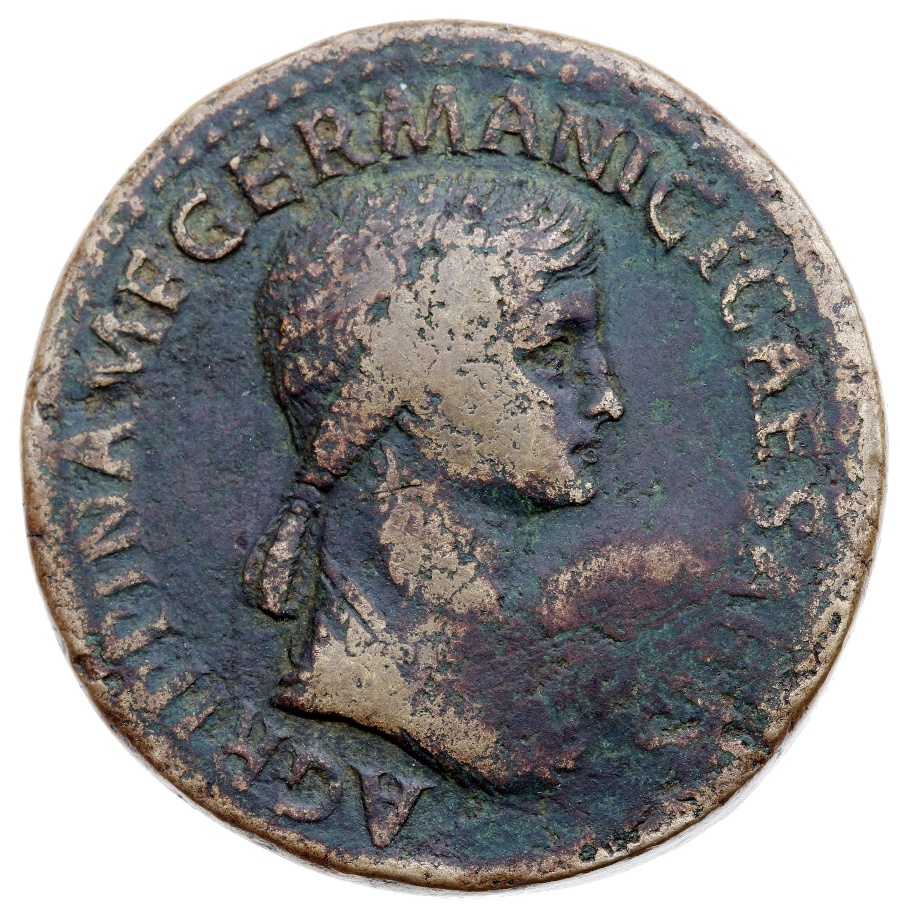 RIC I (second edition) Claudius 102 Claudius obverse — Bust of Agrippina the Elder, bare-headed, draped, right; hair in lo...