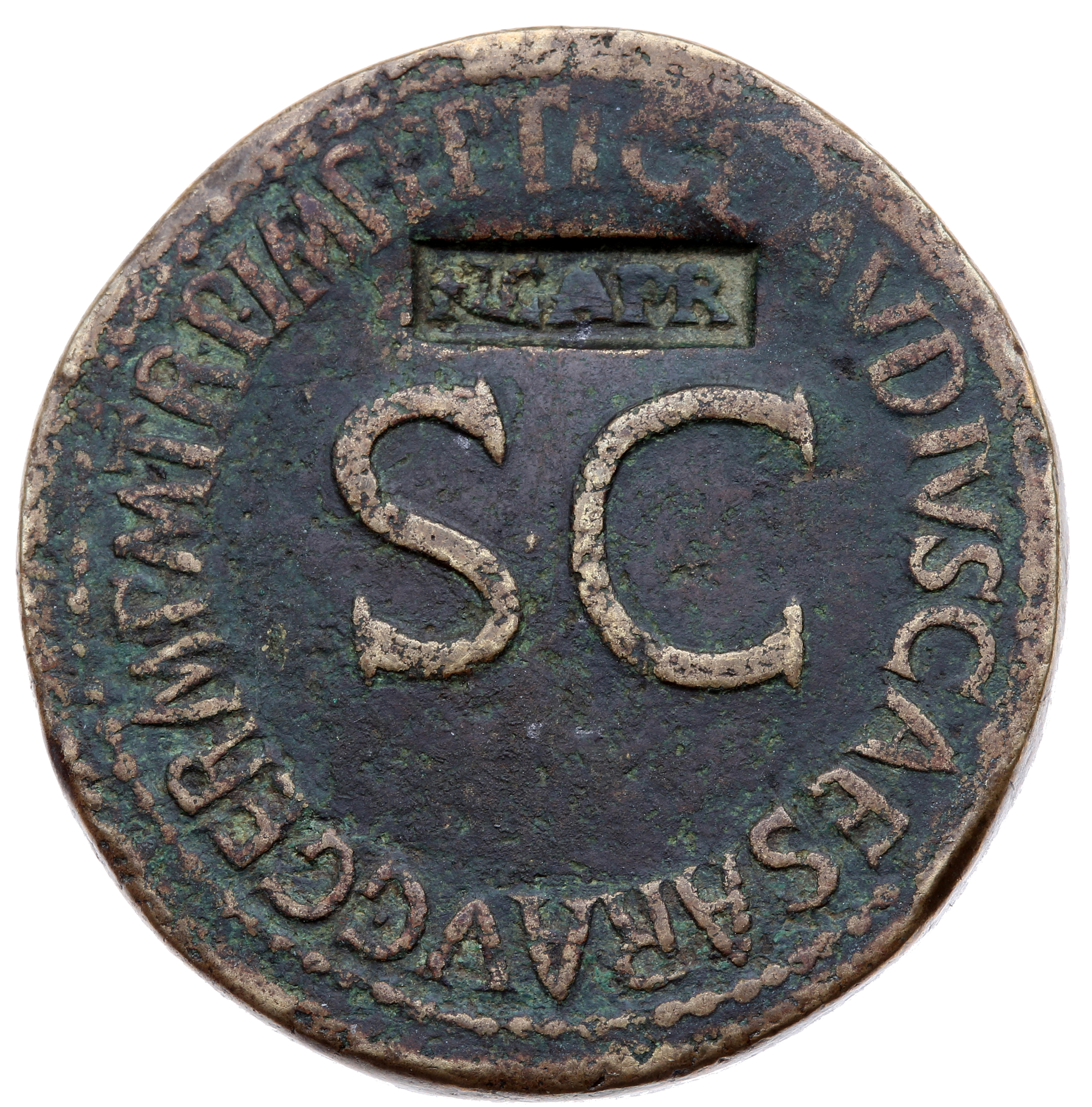 RIC I (second edition) Claudius 102 Claudius reverse — Legend surrounding S C