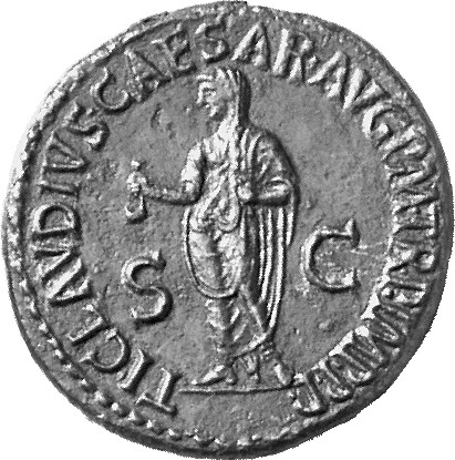 RIC I (second edition) Claudius 104 Claudius reverse, Claudius, veiled and togate, standing left, holding simpulum in righ...