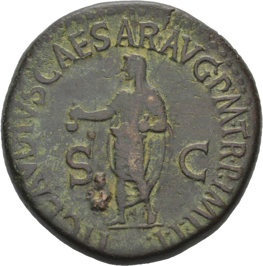 RIC I (second edition) Claudius 104 Claudius reverse — Claudius, veiled and togate, standing left, holding simpulum in rig...