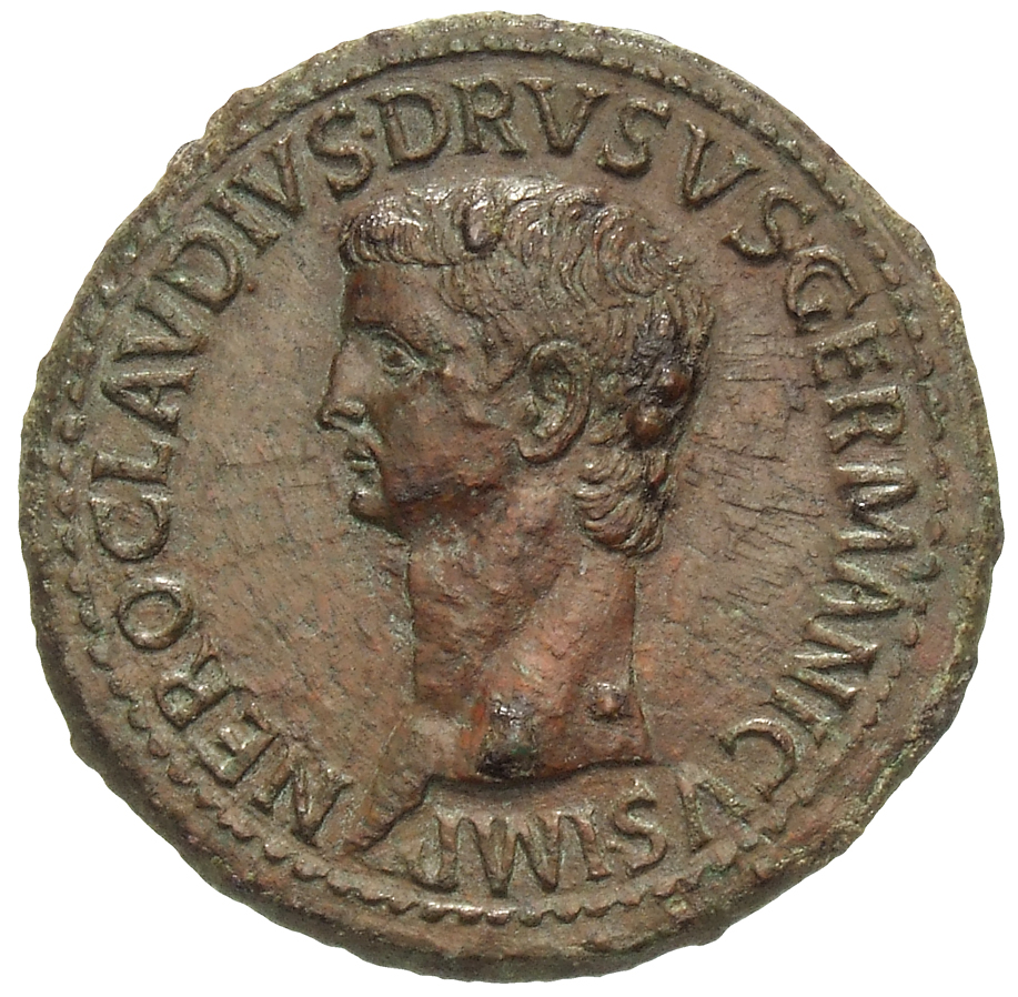 RIC I (second edition) Claudius 109 Claudius obverse, Head of Nero Claudius Drusus, bare, left