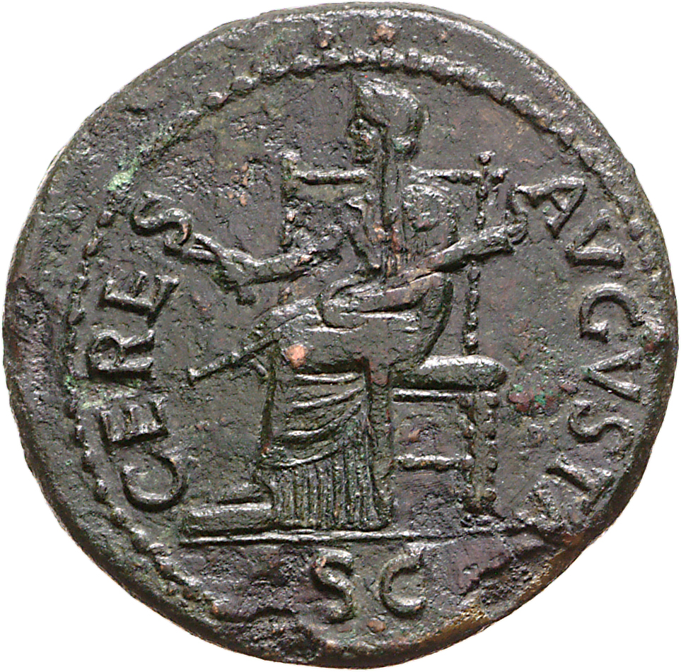 RIC I (second edition) Claudius 110 Claudius reverse, Ceres, veiled and draped, seated left, on ornamented throne, holding...