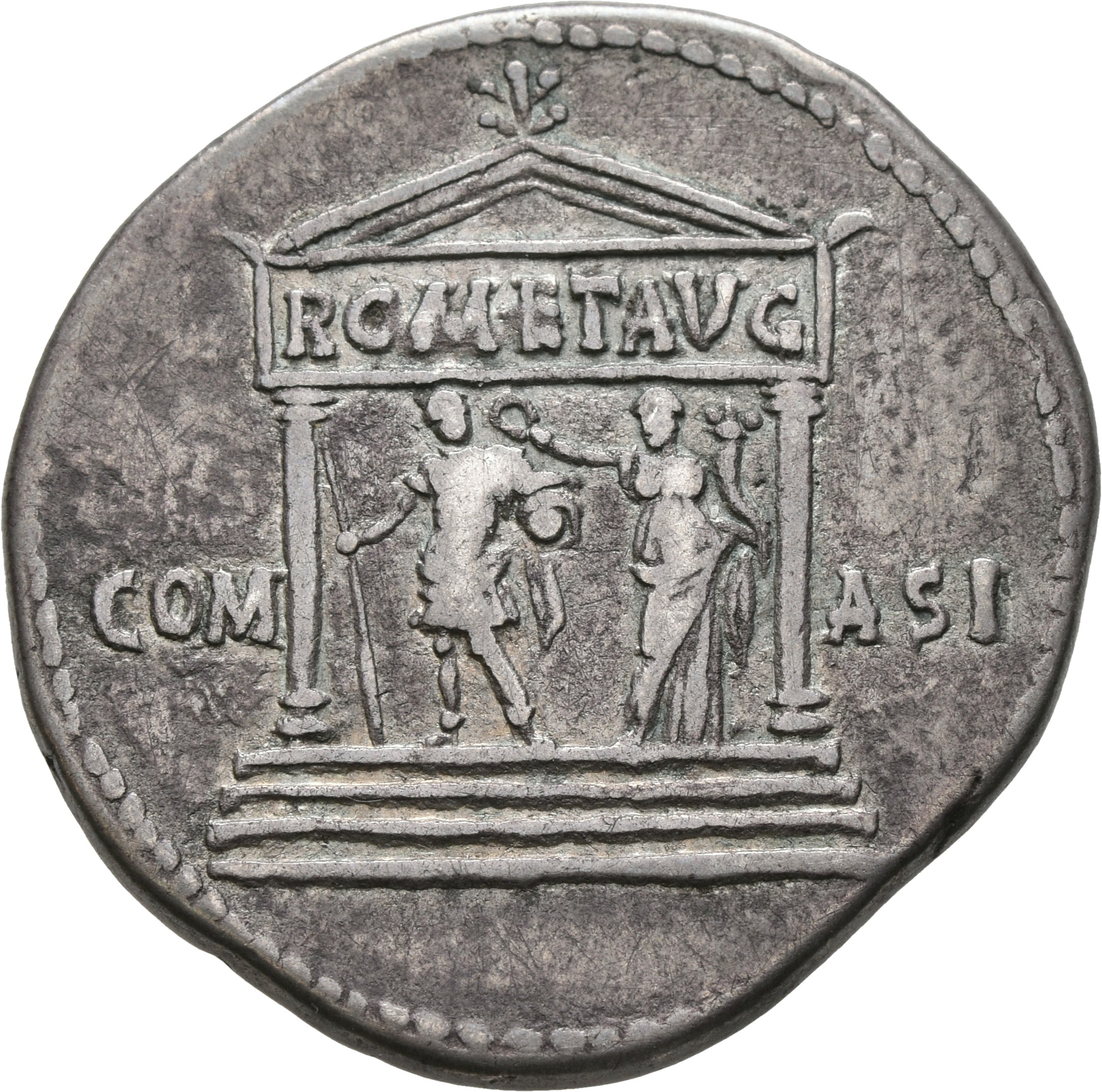 RIC I (second edition) Claudius 120 Claudius reverse — Claudius, standing front, left, being crowned by female figure, rig...